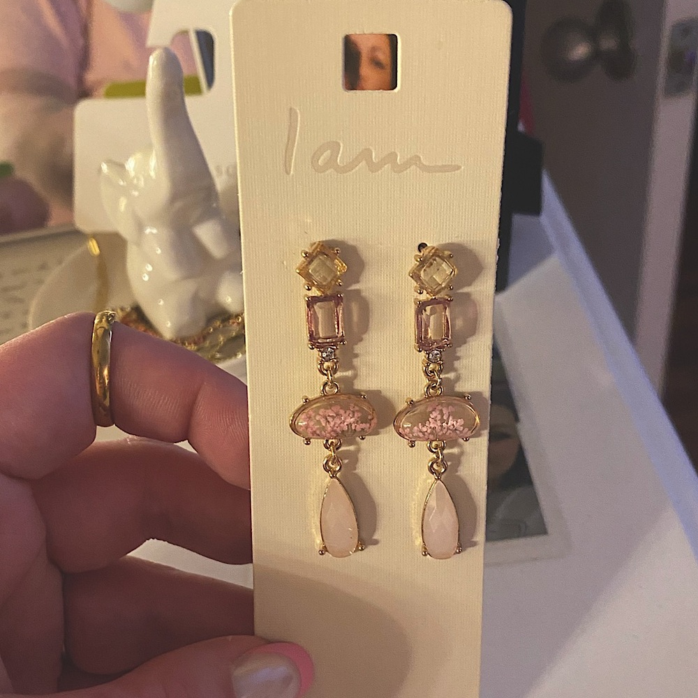 I Am Pink Gold Drop Earrings - Pink Gemstone Dangles